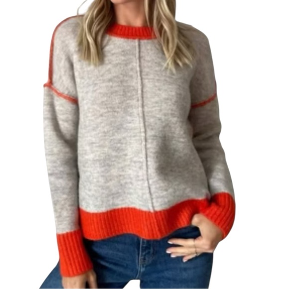 Six Fifty Heather Tan & Orange Crewneck Bridget Sweater size Medium style SF3411 - Picture 1 of 10